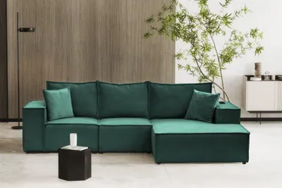 Produktbild von Ecksofa Sofa ALVARO inkl. QI Ladegerät Stoff Opera Velvet Petrol Ottomane Rechts
