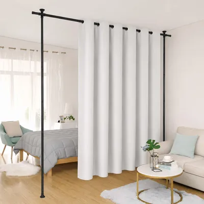 Zdjęcie produktu dla Stelaż do parawanu Relaxdays, wymiary (wysokość x szerokość): 70-177 x 122-305 cm, montaż bez wiercenia, do salonu i sypialni, regulowany przegroda, kolor: czarny