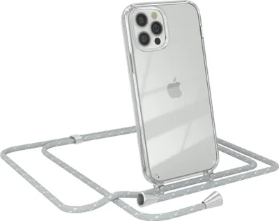 Produktbild von EAZY CASE Handykette kompatibel mit Apple iPhone 12 / 12 Pro, Handyhülle mit Umhängeband, Handykordel, Schutzhülle Clear, Band in Grau