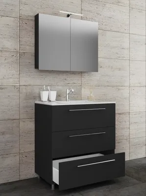 Produktbild von VCM 3-tlg. Waschplatz Waschtisch | Waschbecken Unterschrank Breite 60 cm | Badmöbel Set stehend mit drei Schubladen Spiegelschrank | Badinos