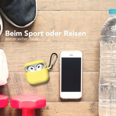 Produktbild von EAZY CASE - Schutzhülle für AirPods 3 Hülle Gelb Silikon Case Stoßfest mit Karabiner geeignet als Schlüsselanhänger Antikratz Etui rutschfeste Silikonhülle für Airpod 3. Generation in Gelb