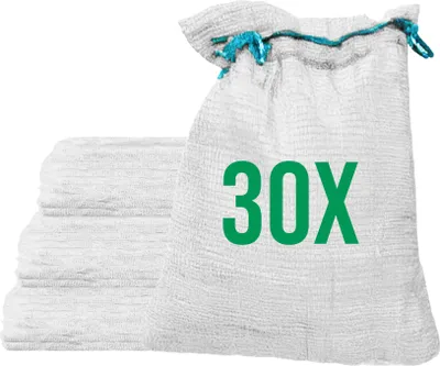 Produktbild von Bazko 30 Stück Raschelsäcke 35x50cm 5kg | weiß | Netzsäcke mit Zugband Kartoffelsack Zwiebelsäcke Brennholz Kaminholzsäcke