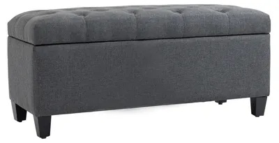 Produktbild von Polsterbank Truhenbank Kautschukholzbeine, Sitzbank mit Stauraum Leinenoptik Knopfheftung, Dunkelgrau  |  Vintage-Design  |  11 kg  |  100 x 40 x 44 cm