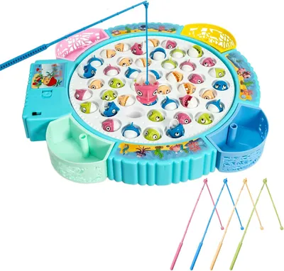 Produktbild von MODFU Geschicklichkeitsspiele, Elektrisches Angelspiel Kinder Set, 45 Fische & 4 Angelruten, Interaktives Fischspiel mit Musik & Rotation, Lernspielzeug Motorik & Reaktion,