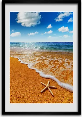 Produktbild von Bild - Bilderrahmen - 50 cm x 70 cm - MDF - Rahmen - Wandkunst Seestern am Strand