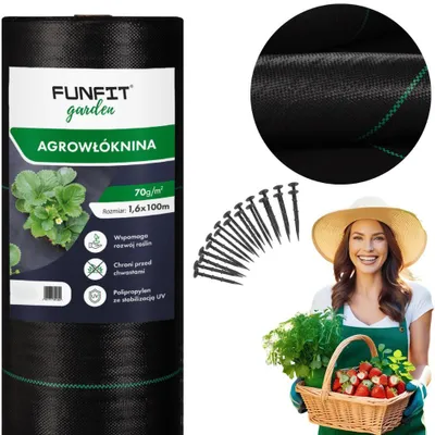 Zdjęcie produktu dla Agrowłóknina ogrodowa mata antychwastowa agrotkanina ściółkująca 1.6x100m 70g/m² x50 kotwy czarna