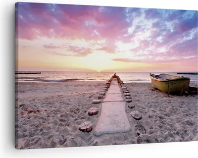 Produktbild von Bild auf Leinwand - Leinwandbild - Einteilig - Boot Strand Himmel - 70x50cm - Wand Bild - Wanddeko - Wandbilder - Leinwanddruck - Bilder - Wanddekoration - Leinwand bilder - Wandbild - AA70x50-5064