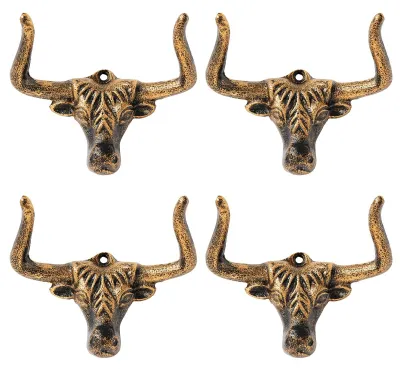 Productafbeelding van Set van 4 decoratieve wandhaken - Gietijzer in stierenvorm