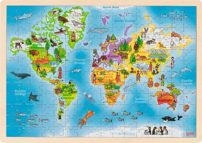 Produktbild von goki 57460 Einlegepuzzle Welt 46,5 x 33 x 1 cm, Holz, 192 Teile, bunt