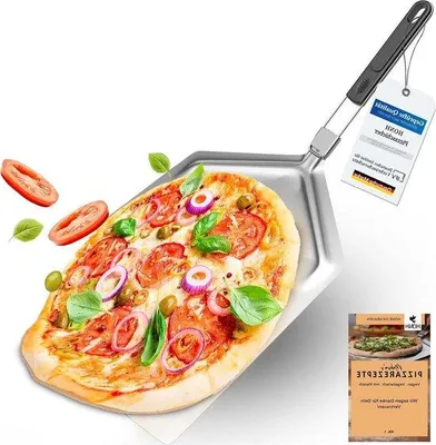 Produktbild von Famanu Pizzaschaufel aus Edelstahl - extra großes Schaufelblatt (33 x 38 cm) - ergonomischer Griff - faltbar