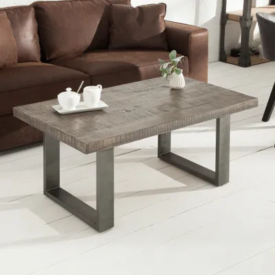 Produktbild von riess-ambiente Design Couchtisch IRON CRAFT 100cm Mangoholz grau Industrial Design massiv Eisen Kufengestell Beistelltisch Tisch