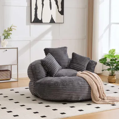 Immagine prodotto di Pouf AIORBER con schienale alto e braccioli, poltrona beanbag XXL con 3 cuscini, comoda per adulti e bambini, senza montaggio, grigio scuro