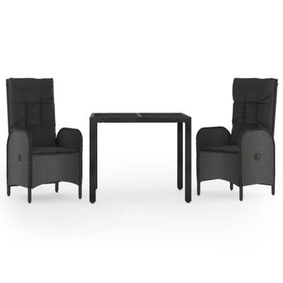 Produktbild von vidaXL 3-tlg. Garten-Essgruppe mit Kissen Schwarz Poly Rattan
