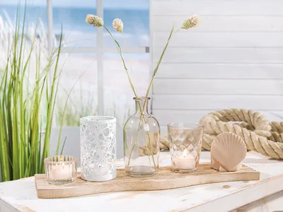 Produktbild von Casablanca 6tlg. Set, Deko-Ensemble, "Maritim", Glas, Keramik, MDF, Metall, beige, klar, naturfarben, weiß, , L. 10 cm, B. 39 cm, H. 15,5 cm 51562