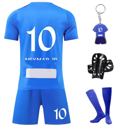 Produktbild von Kinder-Fußballoutfit mit der Nummer 10 Komplett-Set Set Blau 130-140 cm