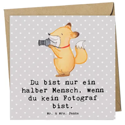 Produktbild von Mr. & Mrs. Panda Glückwunschkarte Fotograf Herz - Grau Pastell - Geschenk, doppelkarte, Spruch, Ausbildung, Hochzeitsfotograf, faltkarte, anlasskarte, Fotografie
