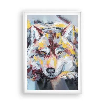Produktbild von Gerahmtes Poster - Weißer Rahmen - Öl Wolf Hund - 70x100 cm - Wand Bild - Wanddeko - Wandbilder - Kunstposter - Wandposter - Bilderrahmen - Bilder - Kunstdruck - Wanddekoration - P2WPA70x100-4673