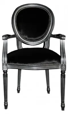 Produktbild von Casa Padrino Barock Esszimmer Stuhl mit Armlehne Schwarz / Silber - Designer Stuhl - Luxus Qualität