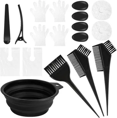 Produktbild von Famanu Haarfärbeset 18-teilig mit Bürsten, Schale, Handschuhen und Clips – Schwarz