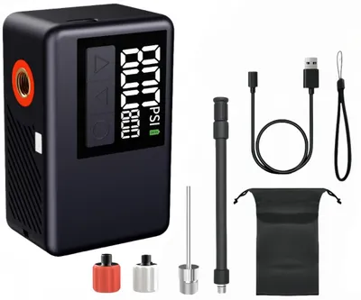 Produktbild von Fahrradpumpe Mini Elektrische Luftpumpe 120PSI, LED-Licht & LCD Display, Reifenpumpe, Auto-Stopp für Mountainbike, E‑Bike & Citybike, 7x4.5x3.2cm