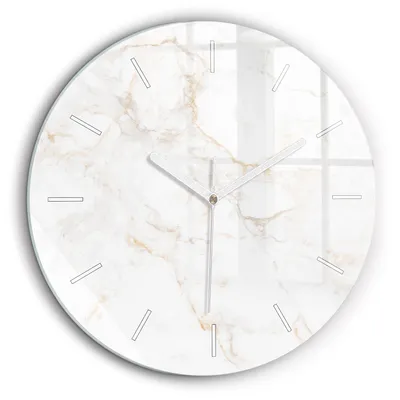 Produktbild von Wallfluent Große Wanduhr – Stilles Quarzuhrwerk - Uhr Dekoration Wohnzimmer Schlafzimmer Küche - Zifferblatt mit Striche - weiße Zeiger - 60 cm - Eleganter Marmor