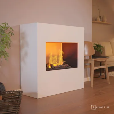 Produktbild von GLOW FIRE Elektrokamin 'Goethe' | Wasserdampf Kamin mit OMC 600 inkl. Holz in weiß als Raumteiler | HxBxT: 100x100x38 cm