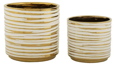 Produktbild von Mauro Ferretti Blumentopf-Set Blom 2-teilig weiß gold Ø 23x22 cm & Ø 18x17,5 cm