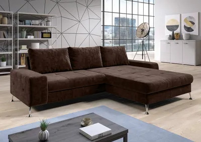 Produktbild von AX LIVING Eckschlafcouch mit Bettkasten Artemia 275 cm Braun Samt R