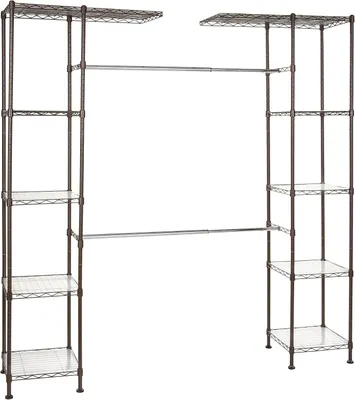 Productafbeelding van Kledingkast organizer - Uitschuifbaar garderobesysteem - 10 verstelbare planken - 2 kledingstangen - Max. 520 kg - Brons
