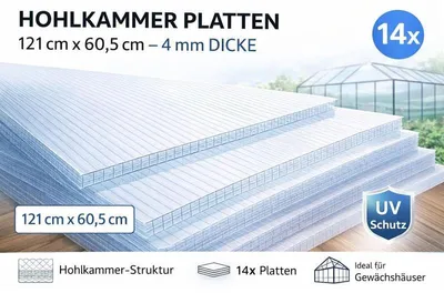 Produktbild von Doppelstegplatte 14x Gewächshausplatte Hohlkammerplatte Polycarbonat Stegplatte