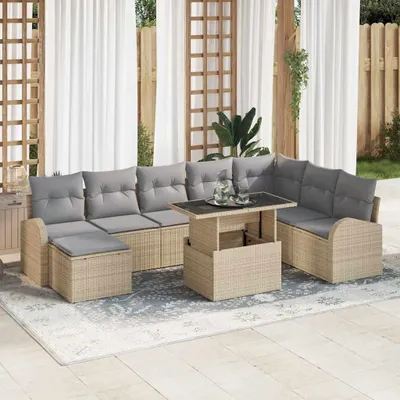 Zdjęcie produktu dla Maison Exclusive - Zestaw mebli ogrodowych, sofa i fotele, 9 elementów. Kolor beżowy, wykonane z rattanu syntetycznego