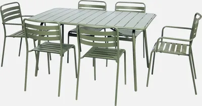 Produktbild von sweeek - Klappbarer Gartentisch aus Stahl mit 2 Sesseln und 4 Stühlen - Grün