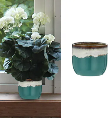 Produktbild von Pflanztopf Steinzeug türkis 14x13,5cm Übertopf Blumentopf Topf Steintopf