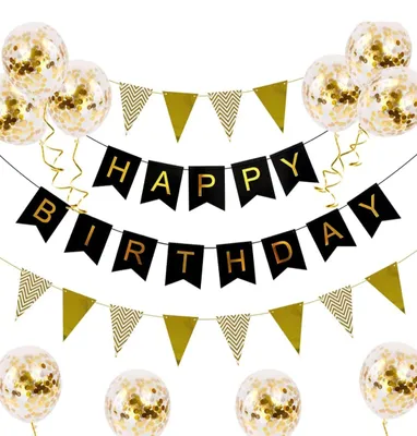 Obrázok produktu pre Narodeninová dekorácia Set čierna Happy Birthday Garland s 10 x konfetovými balónmi Narodeninové dekorácie Príslušenstvo Party dekorácie Set pre dámy/mužov/dieťa