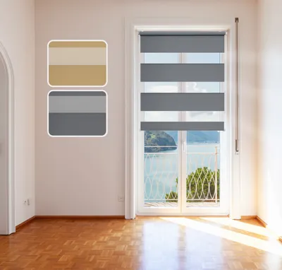 Produktbild von Doppelrollo "Elegance", Silber, 95x150cm, Duo-Rollo Klemm Fix mit Klemmträger, Fenster-Rollo/Seitenzug-Rollo ohne Bohren, lichtdurchlässig und verdunkelnd