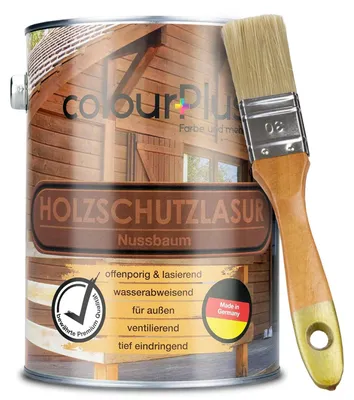 Produktbild von colourPlus Holzschutzlasur 2,5 l, Nussbaum – Holzlasur für außen, wetterfest & offenporig, UV- & Witterungsschutz für Zäune, Gartenmöbel & Fassaden