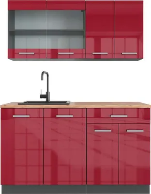 Produktbild von Küchenzeile Vicco R-Line Rot Hochglanz 140 cm , AP Eiche, Model 43065