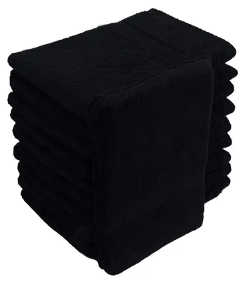 Produktbild von Waschhandschuhe Waschlappen 10er Set Schwarz 100 % Baumwolle Frottee 500g/m² 16x21