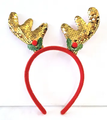Produktbild von Rentier Haarreif Stirnband Weihnachten Haarschmuck Bling Kopfschmuck  Haardeko Gold