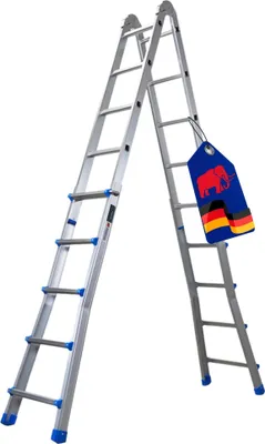 Produktbild von Sprossen-Mehrzweckleiter APOLLO | 3-in-1 Aluminiumleiter | 4x5 Sprossen | bis zu 4,8 m Höhe | 150 kg Traglast | Silber | Treppenleiter, Stehleiter, Anlegeleiter