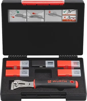 Produktbild von Würth 2K Klingenschaber Set 52-teilig zum Entfernen von Etiketten, Aufklebern, Kleberresten auf Glas Kochfelder Fensterschaber 0714663380