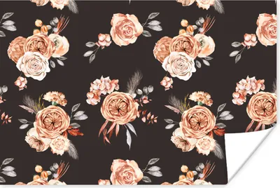 Produktbild von MuchoWow® Poster Blumen - Schwarz - Muster 90x60 cm - Schlafzimmer