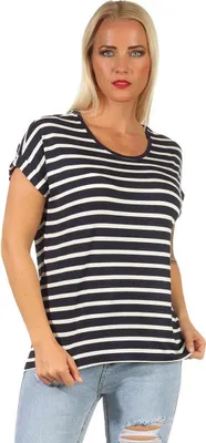 Produktbild von Damen Oberteil T-Shirt Gestreift Shirt Kurzarm Rundhals Sommer; Muster 9 M