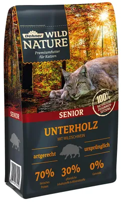 Zdjęcie produktu dla Dehner Wild Nature karma dla kotów podszerstek, bezzbożowa sucha karma, dla starszych kotów, dzik, 1,5 kg