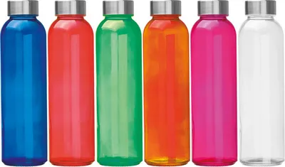 Produktbild von 6x Trinkflasche / aus Glas / Füllmenge: 500ml / 6 verschieden Farben