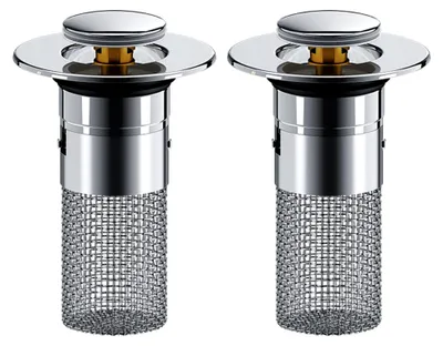 Produktbild von 2er Set Edelstahl Abflussstopfen für 34-40mm Abfluss, Pop Up Abflusssieb mit Haarfänger, Universelle Waschbeckenstöpsel mit Ersatzgummiring für Küche, Bad, Waschbecken, Badewannen