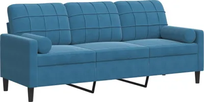 Produktbild von vidaXL 3-Sitzer-Sofa mit Zierkissen Blau 180 cm Samt