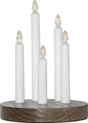 Produktbild von LED-Fensterleuchter 'Doris', 5-flammig, Holz/Kunststoff, braun/weiß, ww LED, ca. 17,5x24 cm, Batterie, Timer