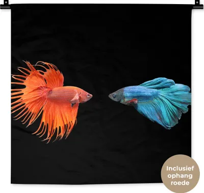 Produktbild von MuchoWow® Wandteppich Wandbehang Fische - Wilde Tiere - Schwarz 60x60 cm Tapisserie Dekoration Wandtuch - Dekorationen - Wand Decke