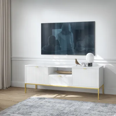 Produktbild von Masseno TV-Schrank STELLARE 154 cm Fernsehschrank mit 1 Schubladen und 2 Türen TV-Lowboard für Wohnzimmer Modern 154x39x56 cm Weiß / Weiß
